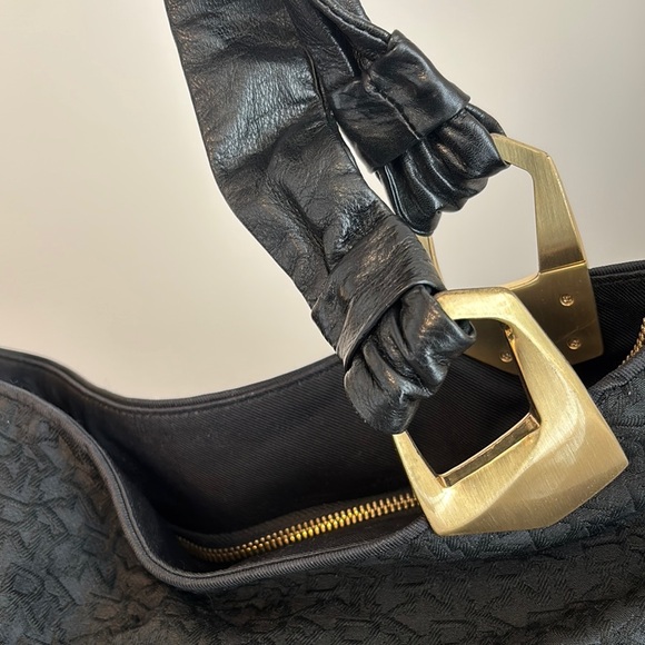 Donna Karan Black and Gold Hobo Bag with Textured Design - Picture 3 of 5